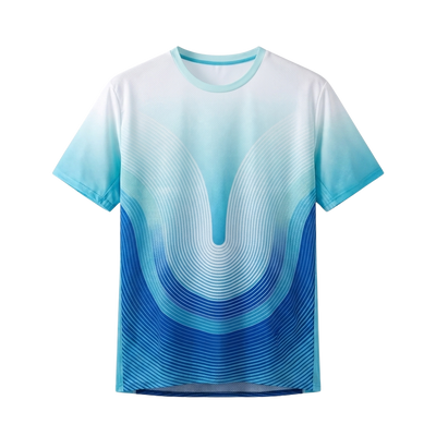 ORUUN Ice Blue ultra-light running tee in white-to-blue gradient, front view – breathable DRY FLOW™ shirt for hot, humid runs