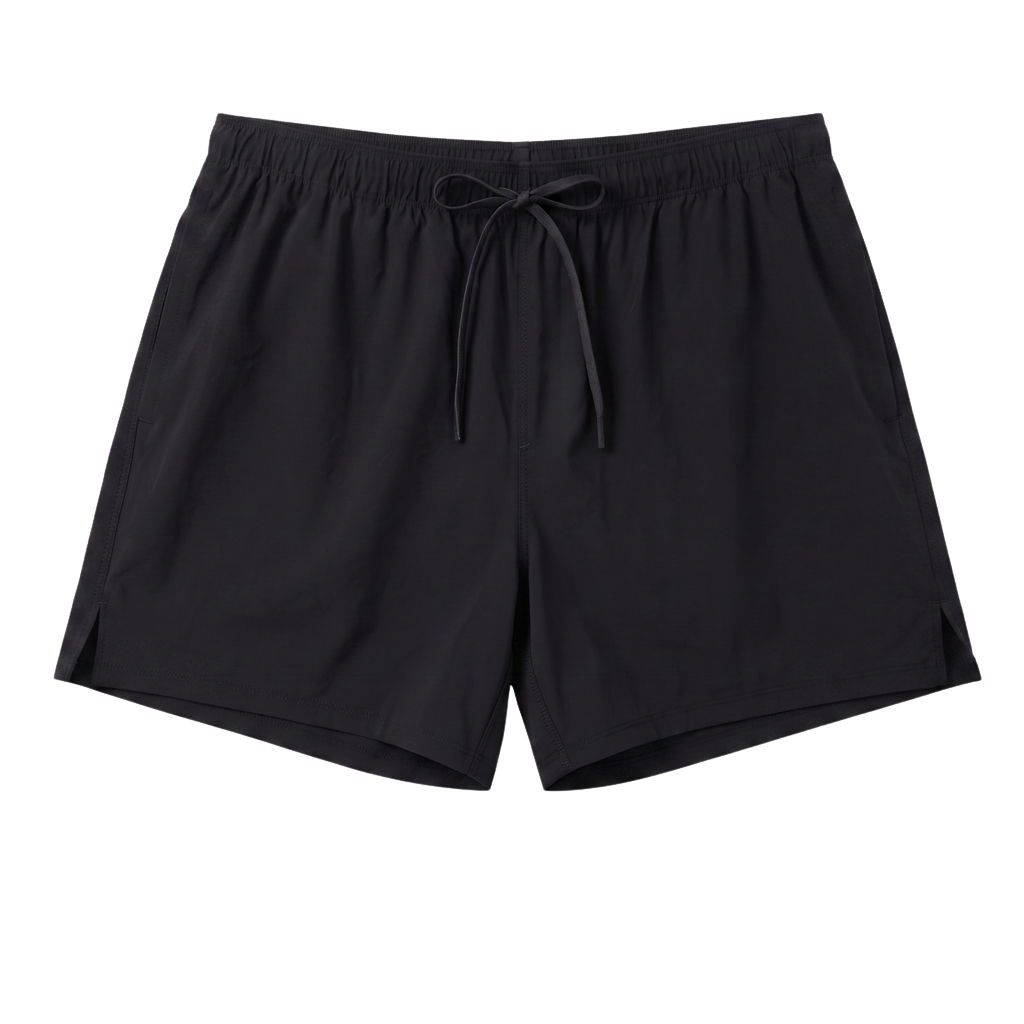 ORUUN Aero Motion running shorts in black, front view – lightweight quick-dry running shorts for hot-weather training